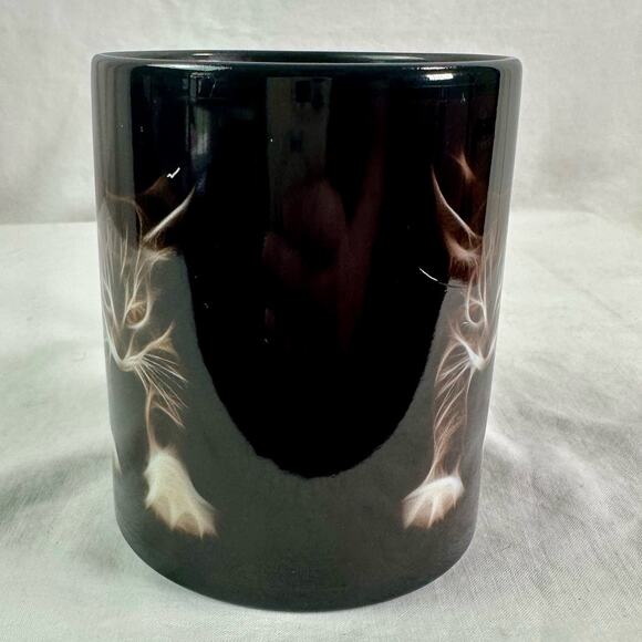 Orca Coatings Black Ceramic Brown Cat Print Coffee Mug Edgy Drinkware Dishes - Picture 2 of 11